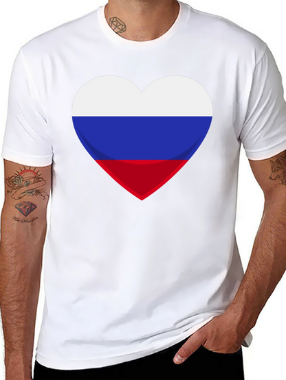 Russian Flag Heart Graphic Tee - Black Cotton T-Shirt