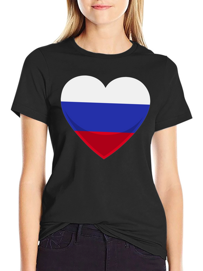 Russian Flag Heart Graphic Tee - Black Cotton T-Shirt