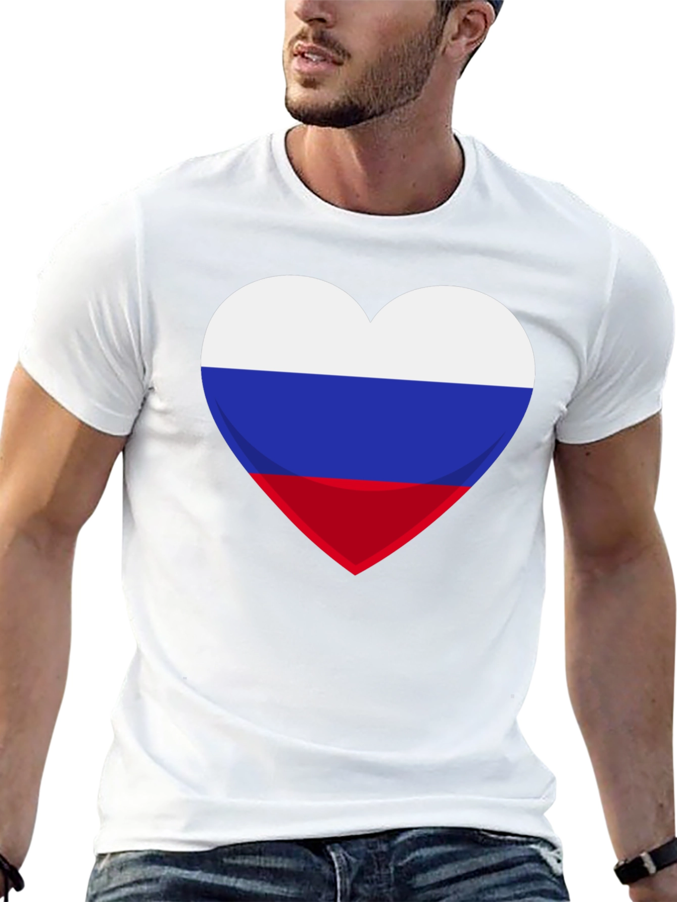 Russian Flag Heart Graphic Tee - Black Cotton T-Shirt