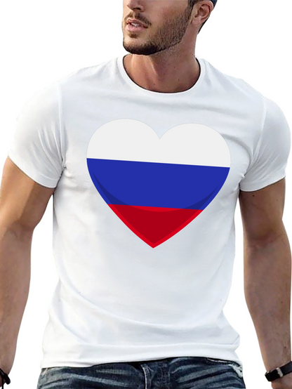 Russian Flag Heart Graphic Tee - Black Cotton T-Shirt