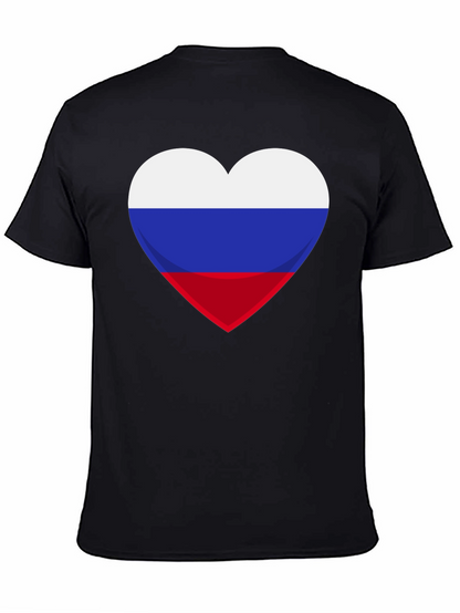 Russian Flag Heart Graphic Tee - Black Cotton T-Shirt