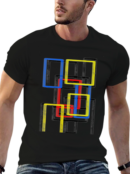 Abstract Geometric Squares Graphic Tee - Modern Art Shirt
