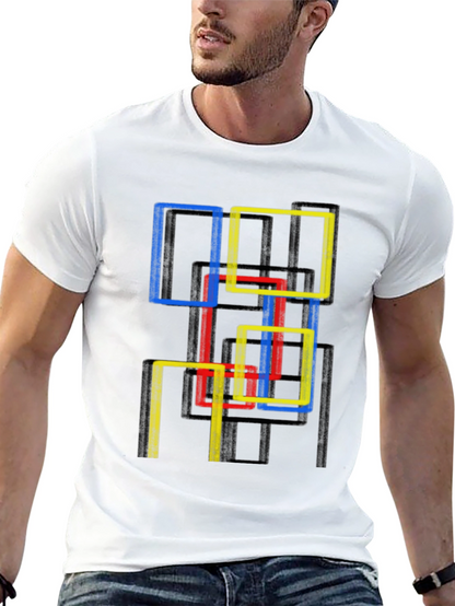 Abstract Geometric Squares Graphic Tee - Modern Art Shirt