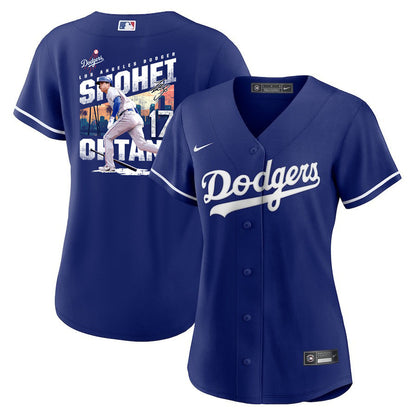 Shohei Ohtani 17 Los Angeles Dodgers Signed Homerun 2023 Alternate Women Jersey - Royal