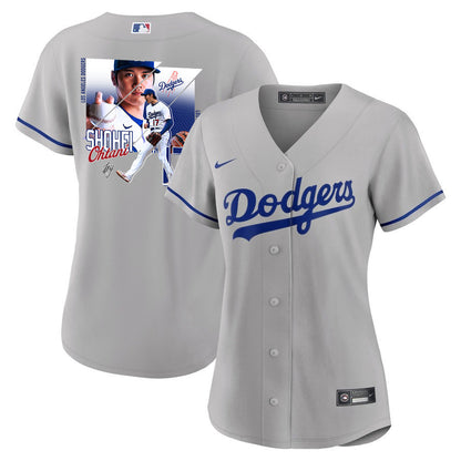 Shohei Ohtani 17 Los Angeles Dodgers Signed Greatest Sho On Earth 2023 Road Women Jersey - Gray