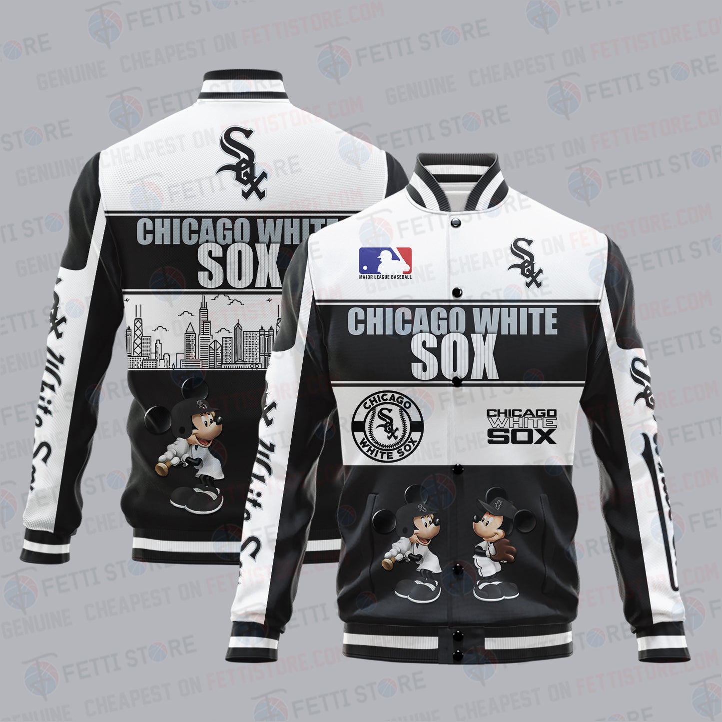 Chicago White Sox City And Logo Pattern Print Varsity Jacket - All-Over-Printed Jacket