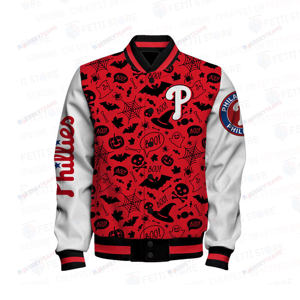 Philadelphia Phillies Halloween Pattern Varsity Jacket - All-Over-Printed Jacket