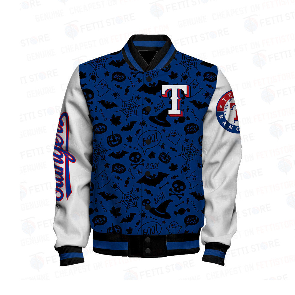 Texas Rangers Halloween Pattern Varsity Jacket - All-Over-Printed Jacket
