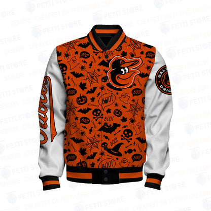 Baltimore Orioles Halloween Pattern Varsity Jacket - All-Over-Printed Jacket