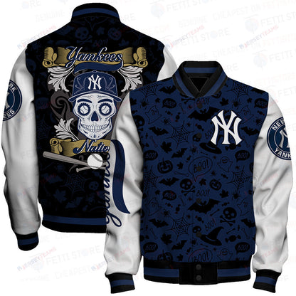 New York Yankees Halloween Pattern Varsity Jacket - All-Over-Printed Jacket