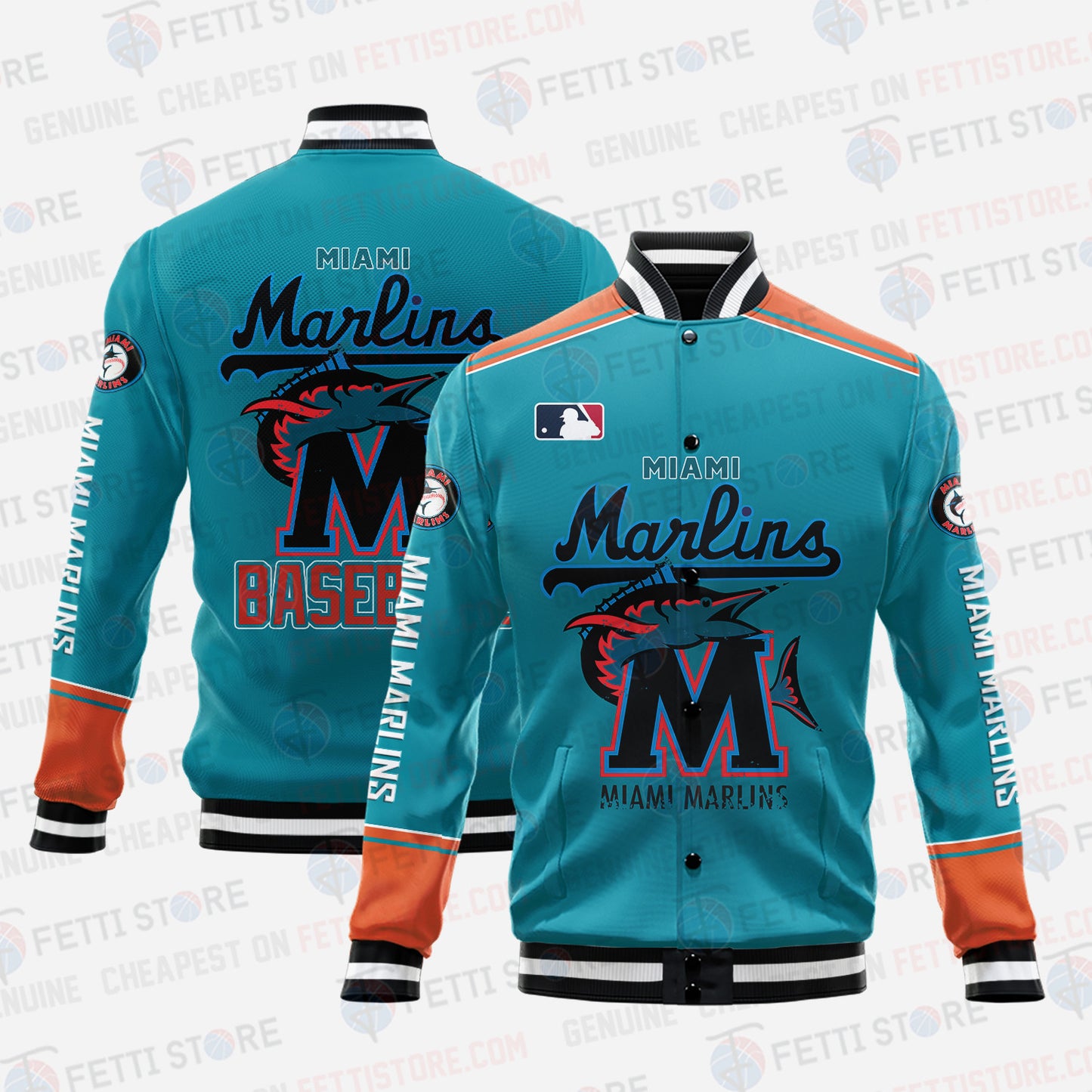 Miami Marlins - Major League Baseball AOP Varsity Jacket V5 - All-Over-Printed Jacket