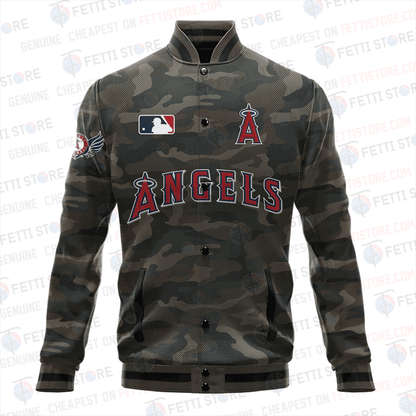 Los Angeles Angels Major League Baseball Camo AOP Varsity Jacket STM - All-Over-Printed Jacket