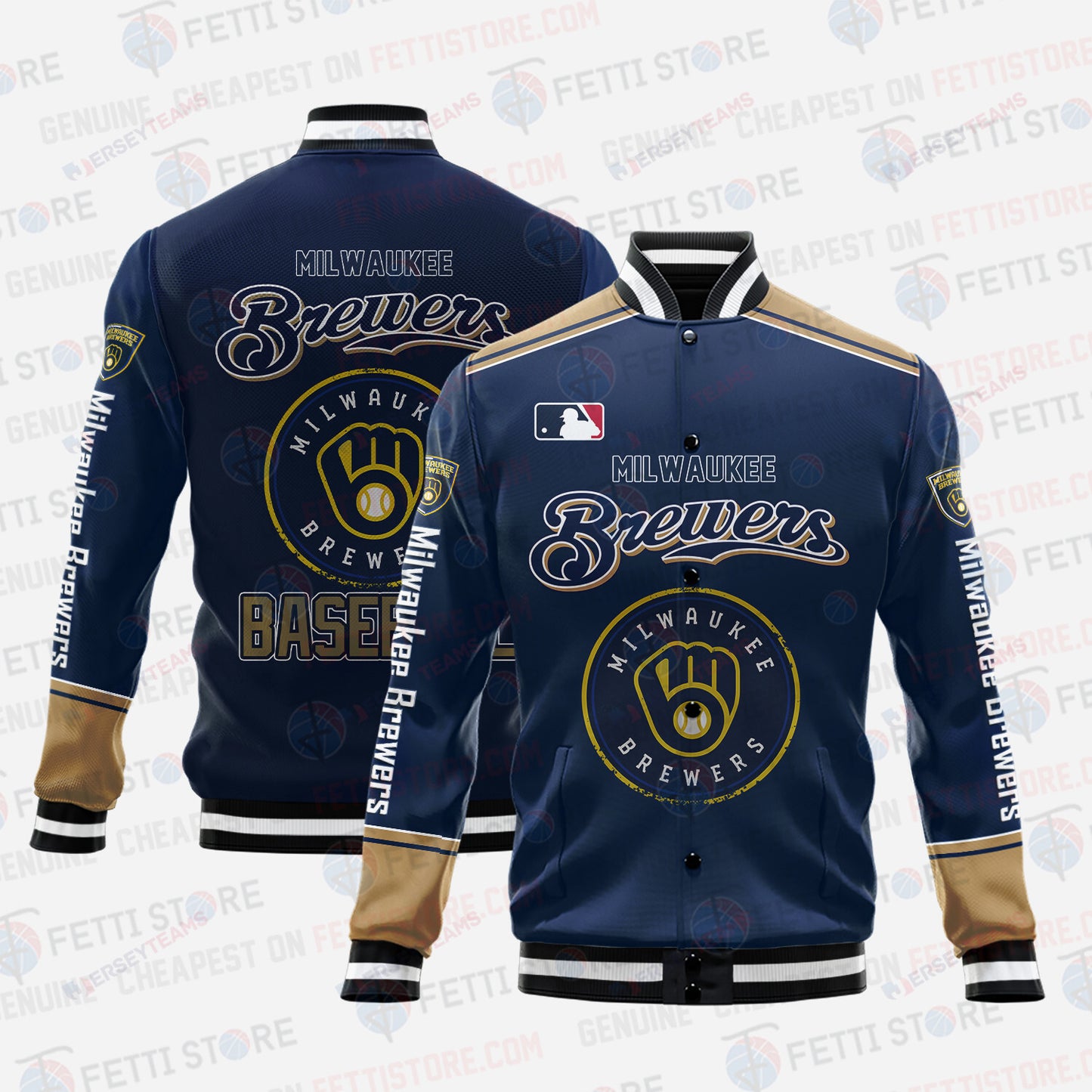Milwaukee Brewers - Major League Baseball AOP Varsity Jacket V5 - All-Over-Printed Jacket