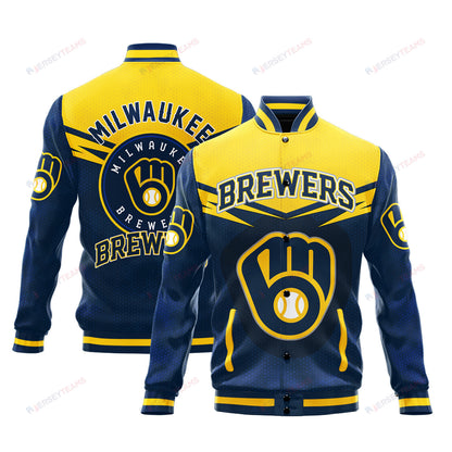 Milwaukee Brewers - Major League Baseball AOP Varsity Jacket V7 - All-Over-Printed Jacket