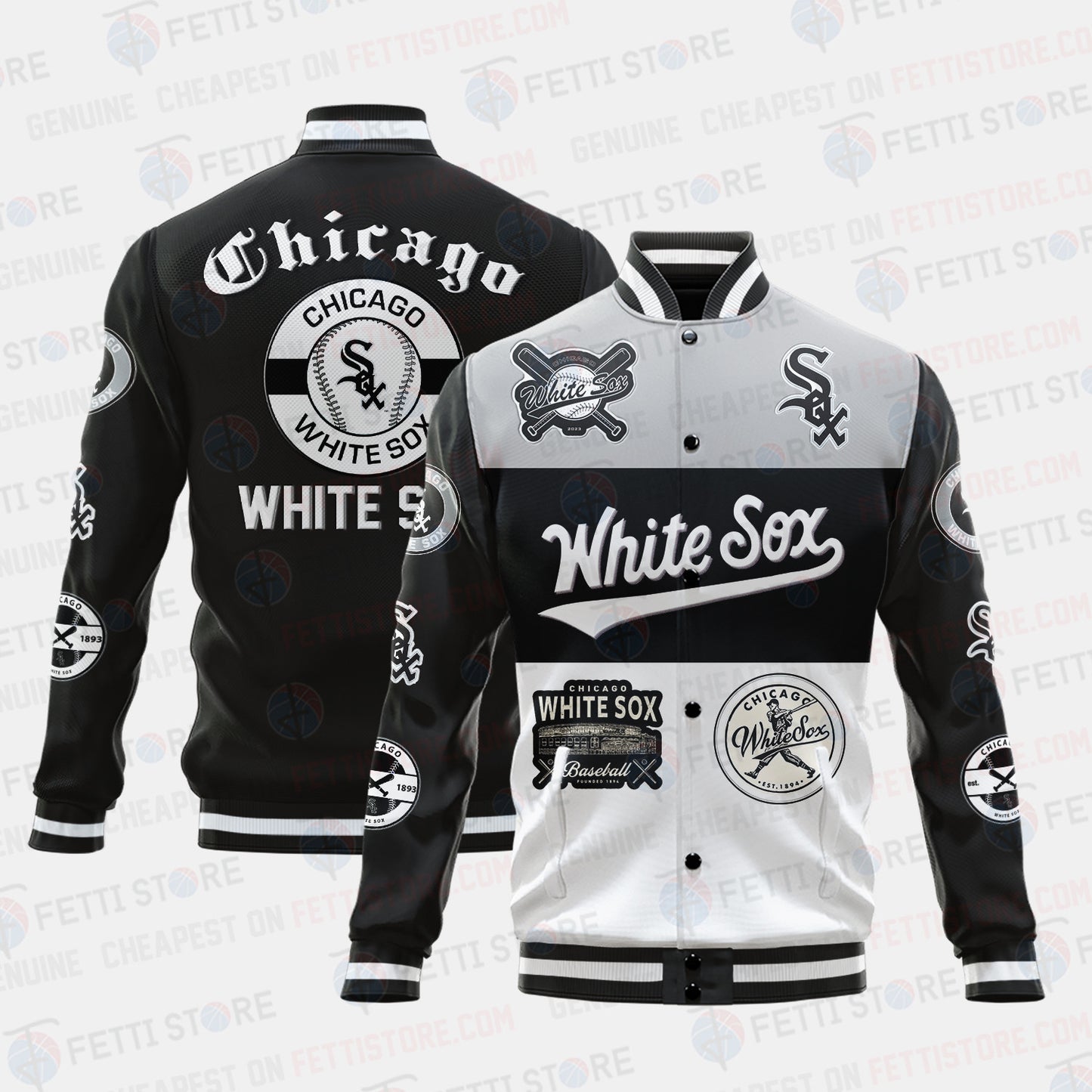 Chicago White Sox Symbol Vintage Design Varsity Jacket - All-Over-Printed Jacket