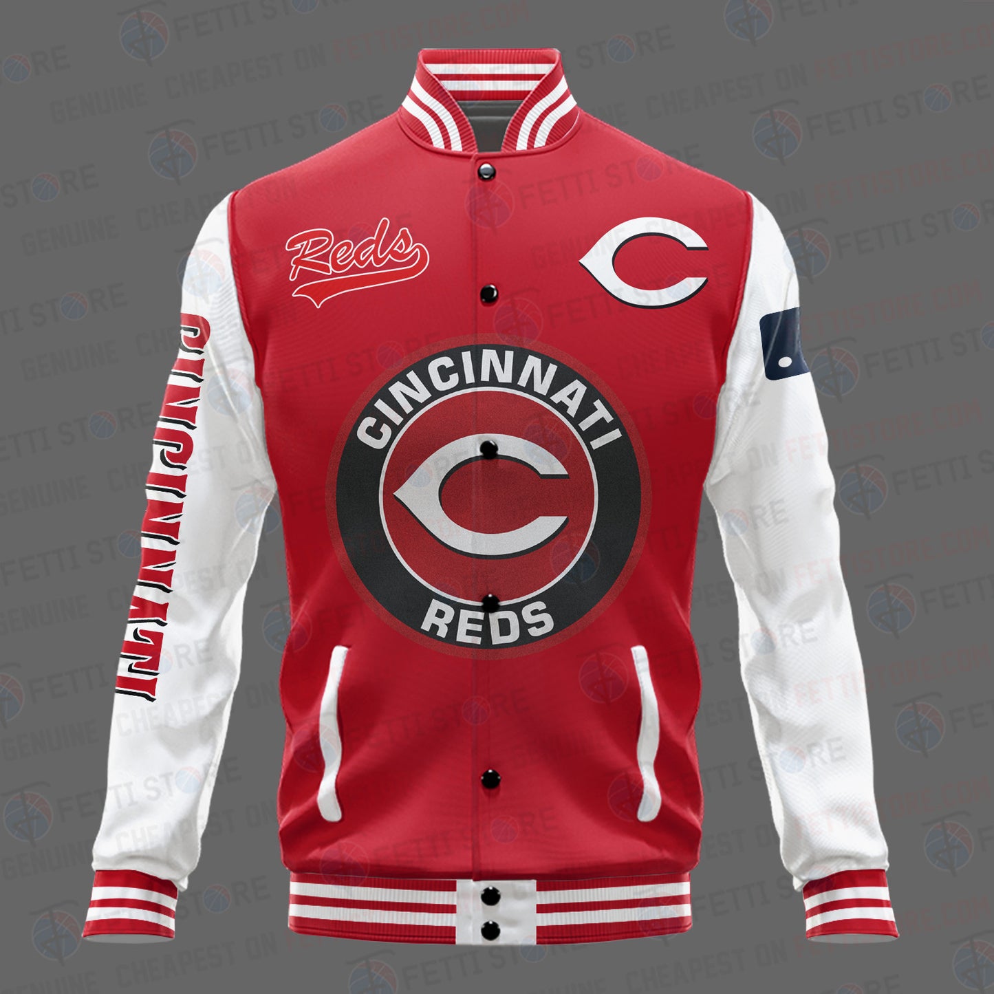 Cincinnati Reds Major League Baseball AOP Varsity Jacket STM - All-Over-Printed Jacket