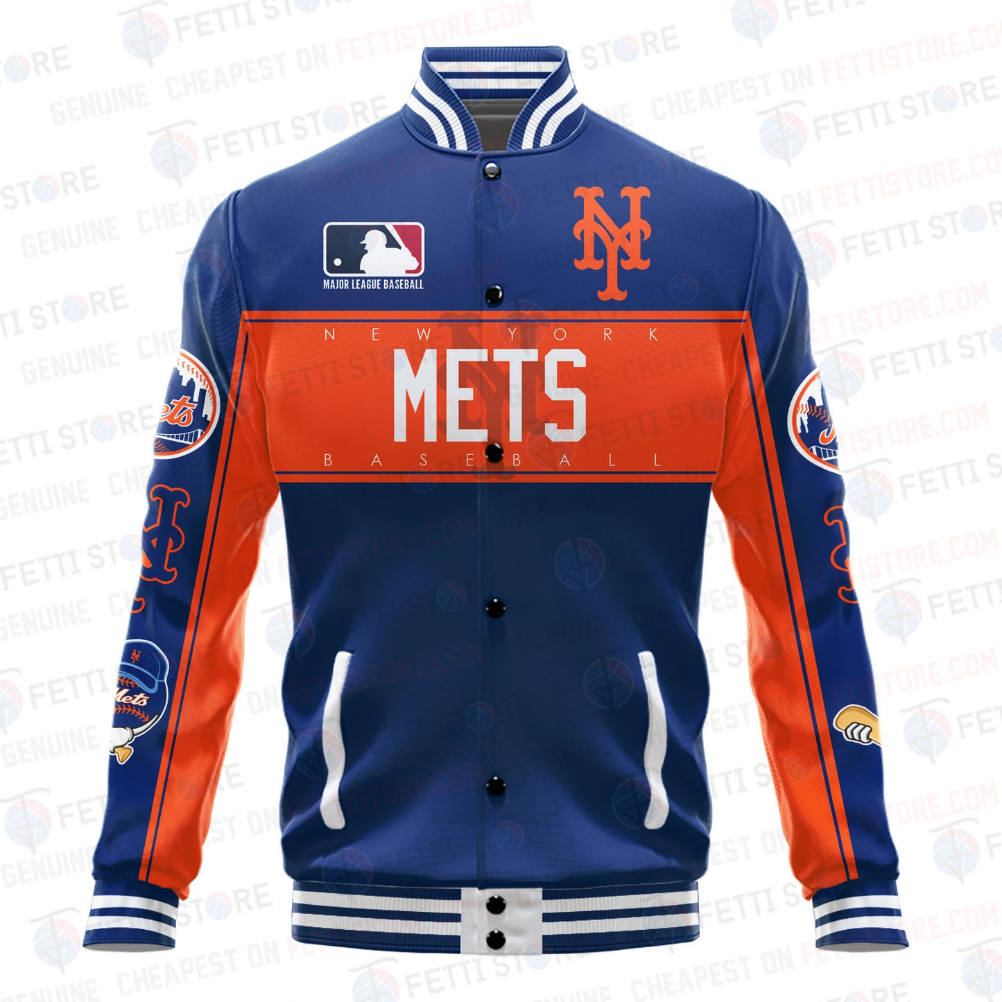 New York Mets American League Baseball Vintage Pattern Varsity Jacket - All-Over-Printed Jacket