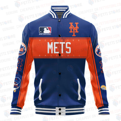 New York Mets American League Baseball Vintage Pattern Varsity Jacket - All-Over-Printed Jacket