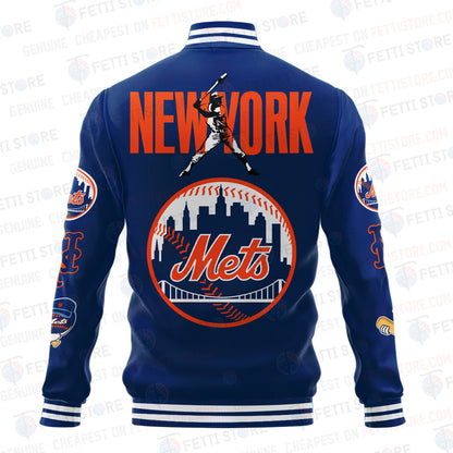 New York Mets American League Baseball Vintage Pattern Varsity Jacket - All-Over-Printed Jacket