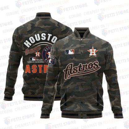 Houston Astros Major League Baseball Camo AOP Varsity Jacket STM - All-Over-Printed Jacket