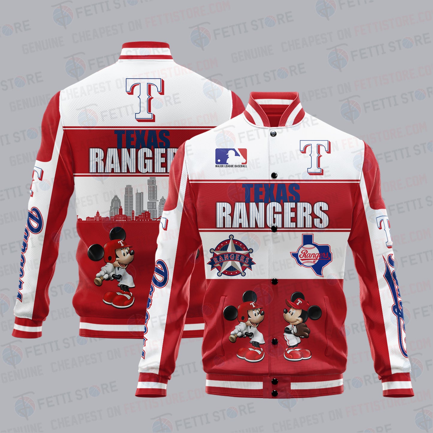 Texas Rangers City And Logo Pattern Print Varsity Jacket - All-Over-Printed Jacket