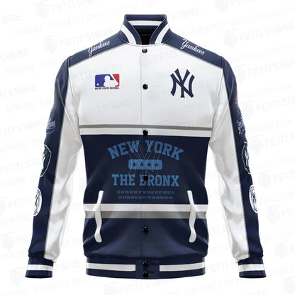New York Yankees Baseball White And Dark Blue Pattern Varsity Jacket - All-Over-Printed Jacket