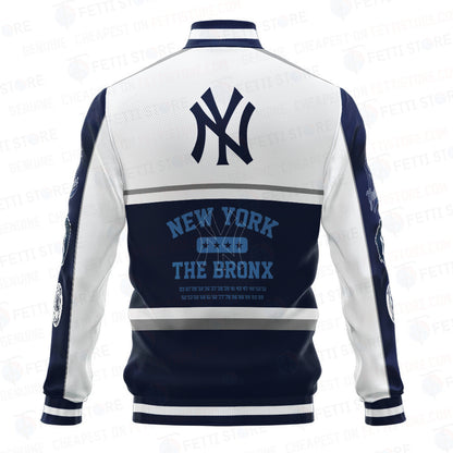 New York Yankees Baseball White And Dark Blue Pattern Varsity Jacket - All-Over-Printed Jacket