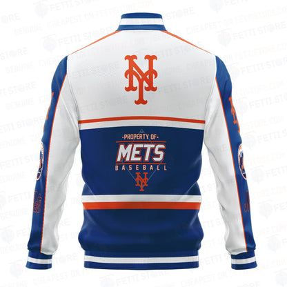 New York Mets Baseball White And Dark Blue Pattern Varsity Jacket - All-Over-Printed Jacket