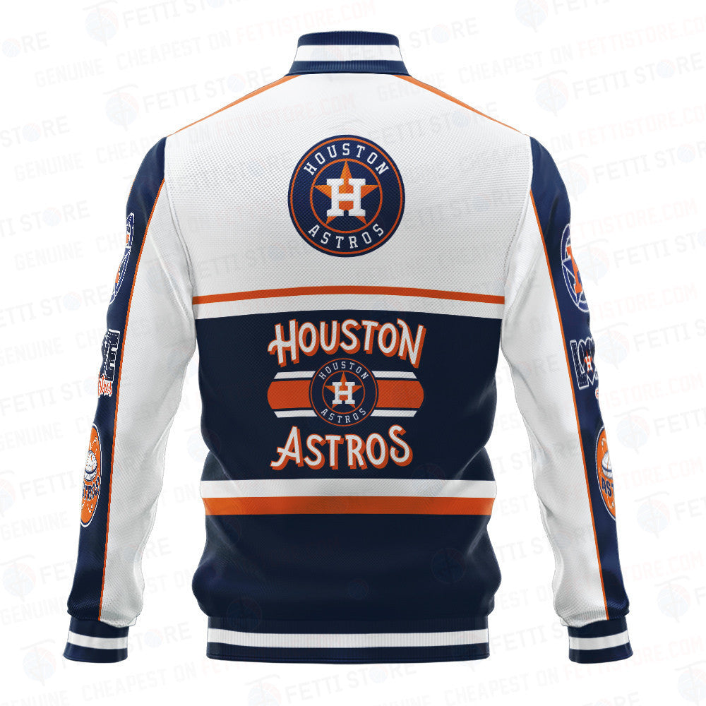 Houston Astros Baseball White And Dark Blue Pattern Varsity Jacket - All-Over-Printed Jacket