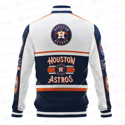Houston Astros Baseball White And Dark Blue Pattern Varsity Jacket - All-Over-Printed Jacket