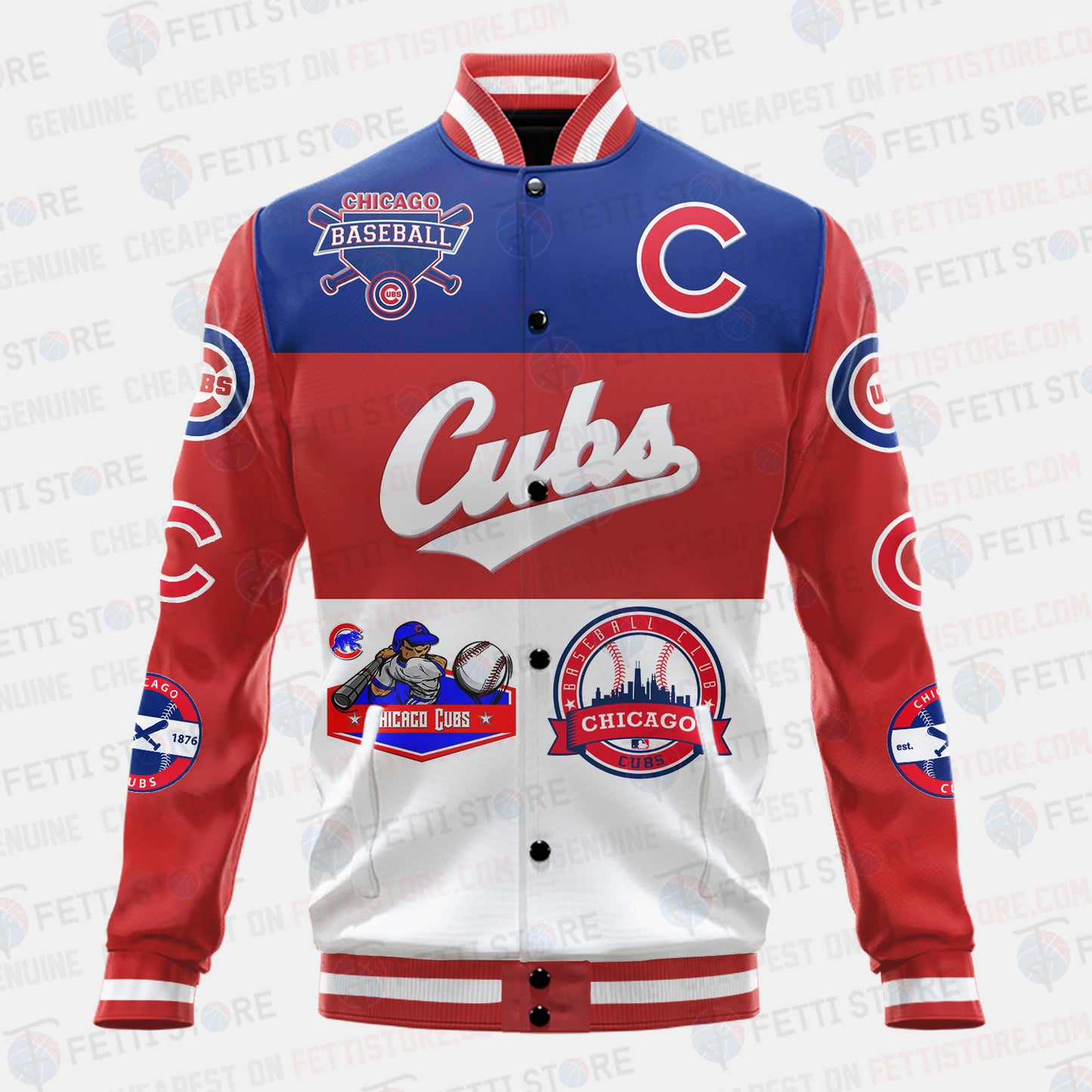 Chicago Cubs Symbol Vintage Design Varsity Jacket - All-Over-Printed Jacket