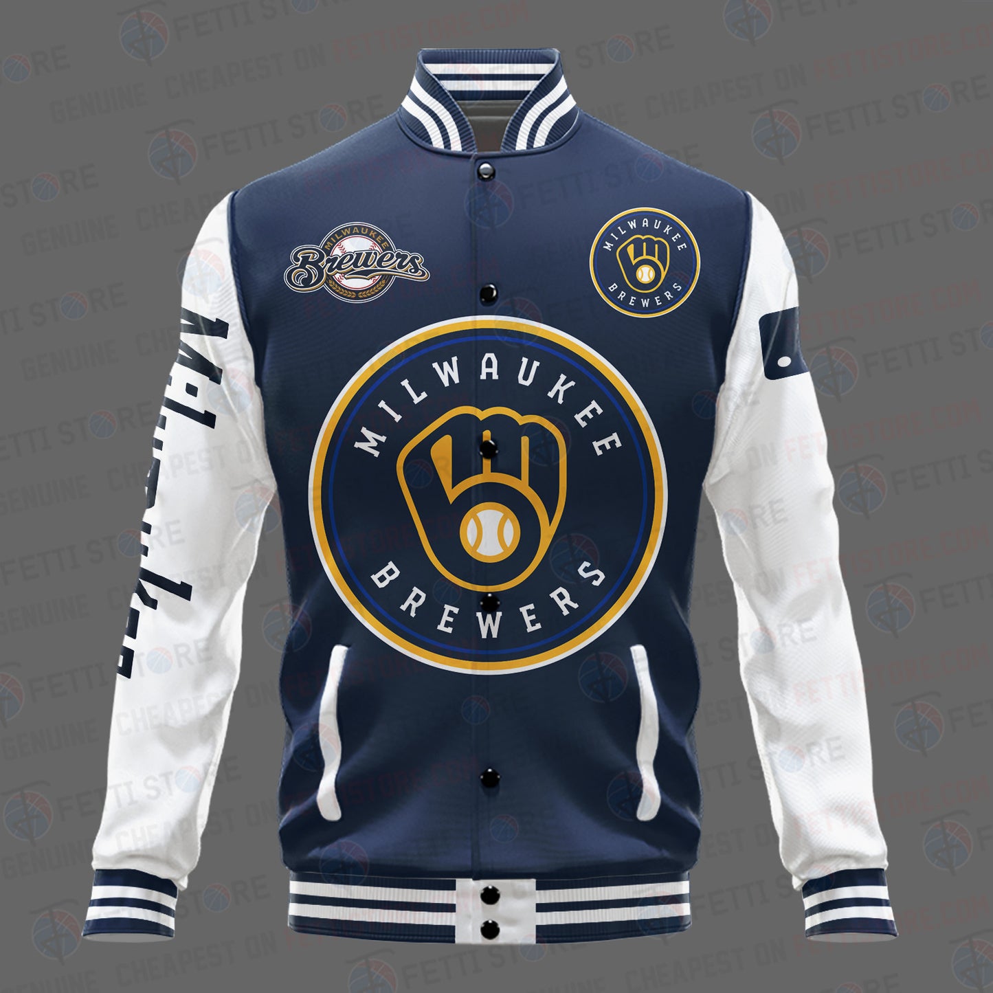 Milwaukee Brewers Major League Baseball AOP Varsity Jacket STM - All-Over-Printed Jacket