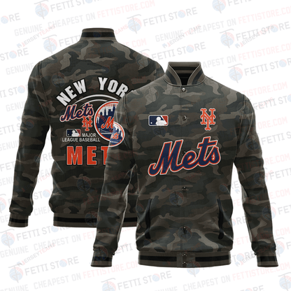 New York Mets Major League Baseball Camo AOP Varsity Jacket STM - All-Over-Printed Jacket