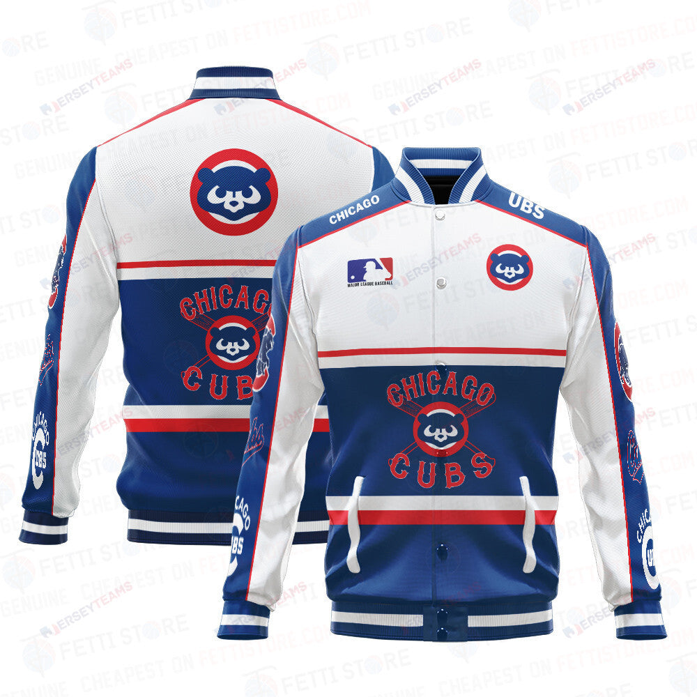 Chicago Cubs Baseball White And Dark Blue Pattern Varsity Jacket - All-Over-Printed Jacket