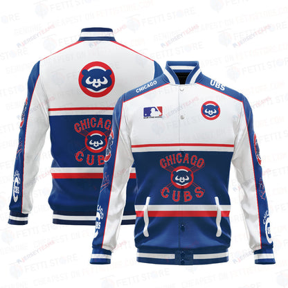 Chicago Cubs Baseball White And Dark Blue Pattern Varsity Jacket - All-Over-Printed Jacket