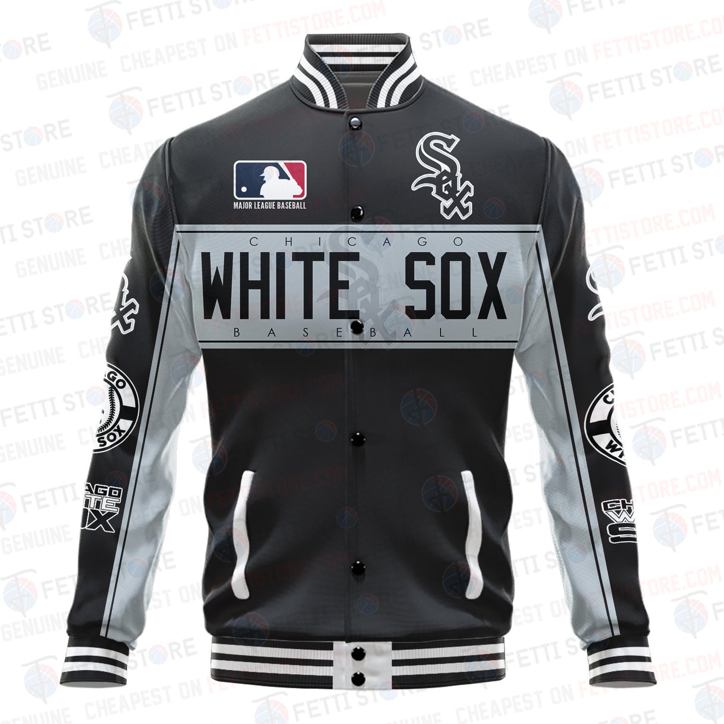 Chicago White Sox American League Baseball Vintage Pattern Varsity Jacket - All-Over-Printed Jacket