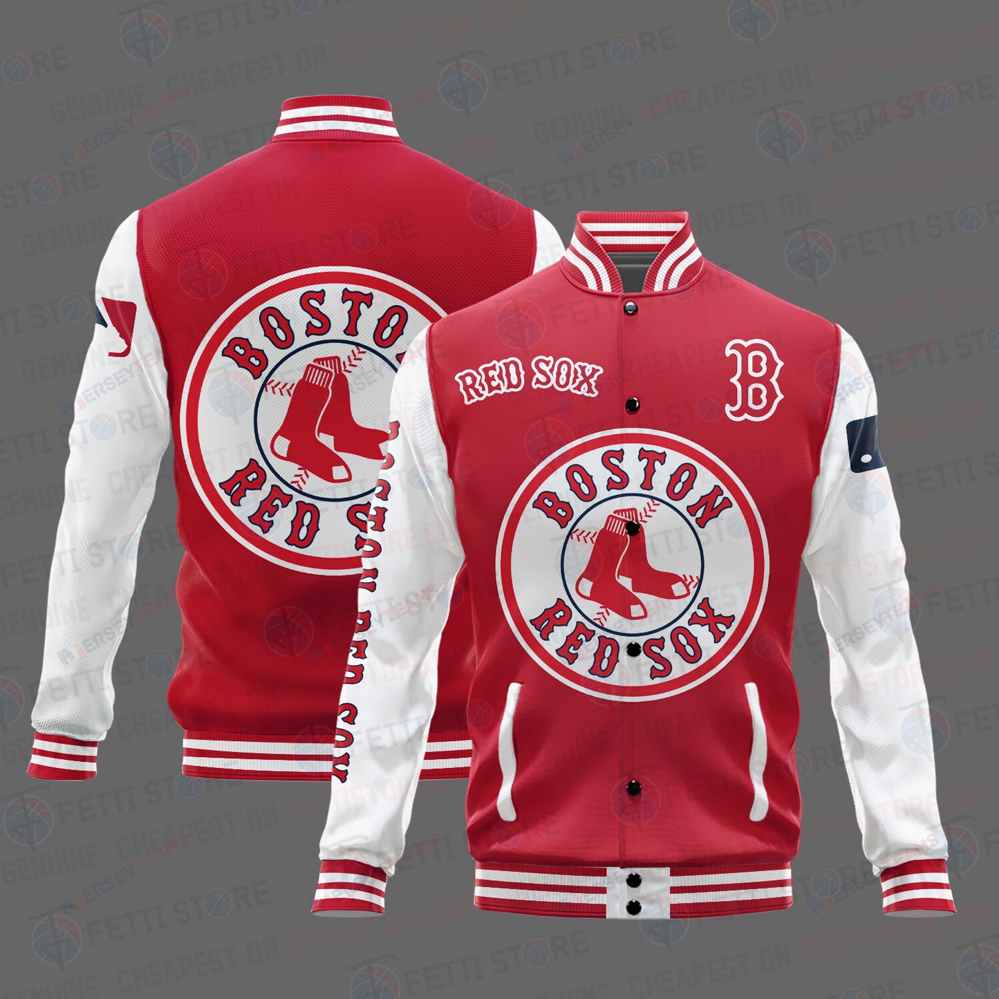 Boston Red Sox Major League Baseball AOP Varsity Jacket STM - All-Over-Printed Jacket