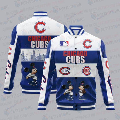 Chicago Cubs City And Logo Pattern Print Varsity Jacket - All-Over-Printed Jacket