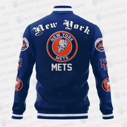 New York Mets Symbol Vintage Design Varsity Jacket - All-Over-Printed Jacket