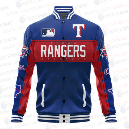 Texas Rangers American League Baseball Vintage Pattern Varsity Jacket - All-Over-Printed Jacket