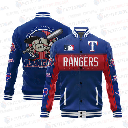 Texas Rangers American League Baseball Vintage Pattern Varsity Jacket - All-Over-Printed Jacket
