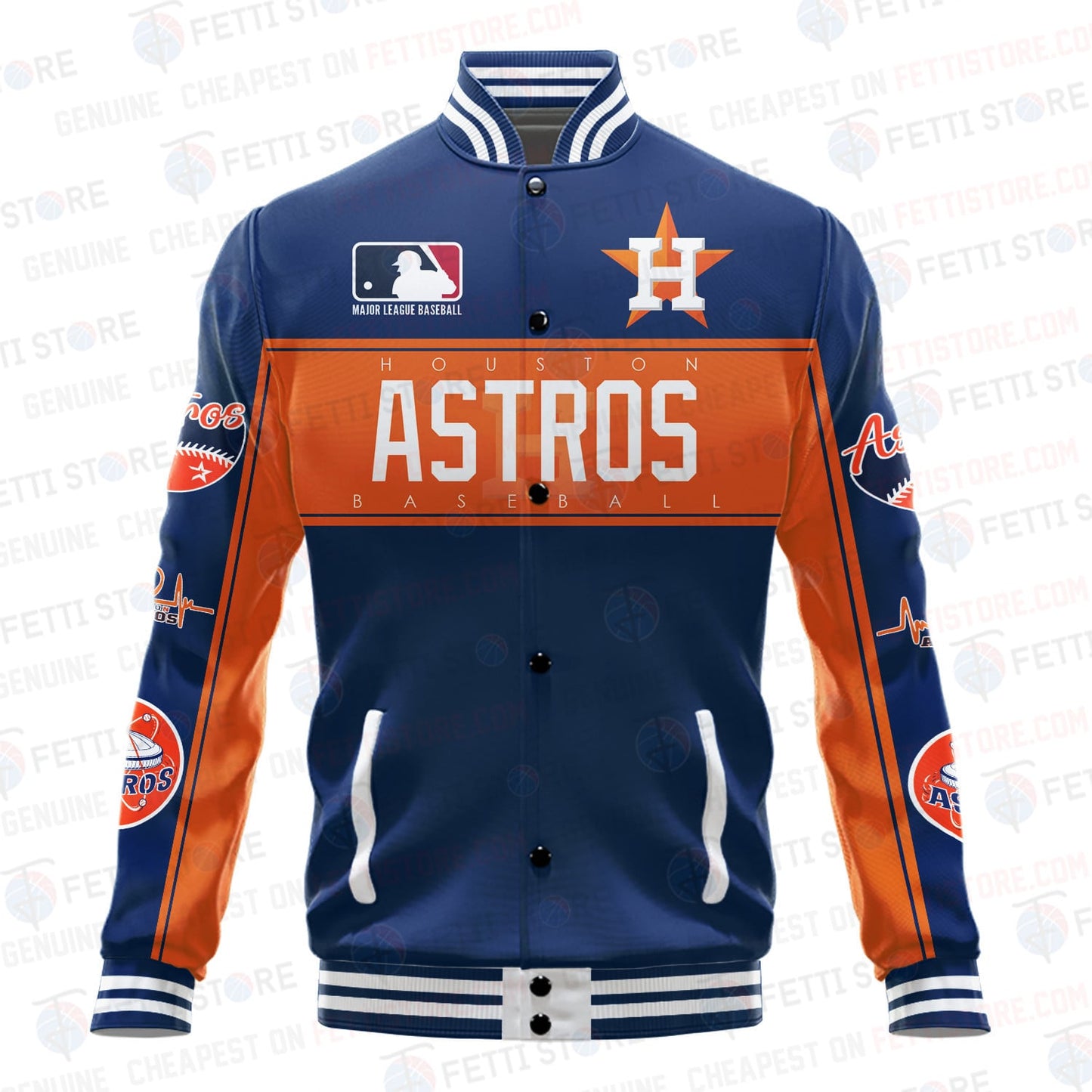 Houston Astros American League Baseball Vintage Pattern Varsity Jacket - All-Over-Printed Jacket