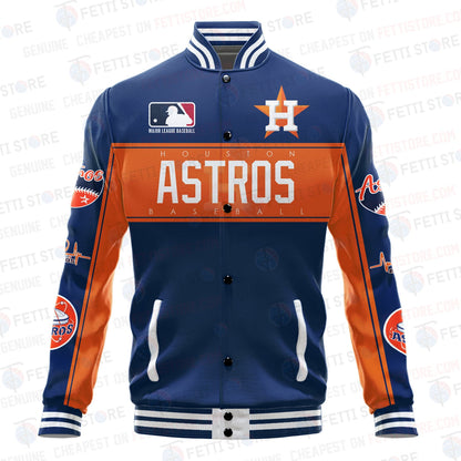Houston Astros American League Baseball Vintage Pattern Varsity Jacket - All-Over-Printed Jacket