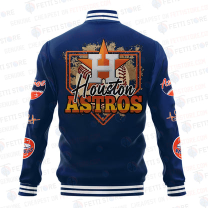 Houston Astros American League Baseball Vintage Pattern Varsity Jacket - All-Over-Printed Jacket