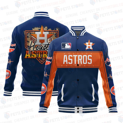 Houston Astros American League Baseball Vintage Pattern Varsity Jacket - All-Over-Printed Jacket