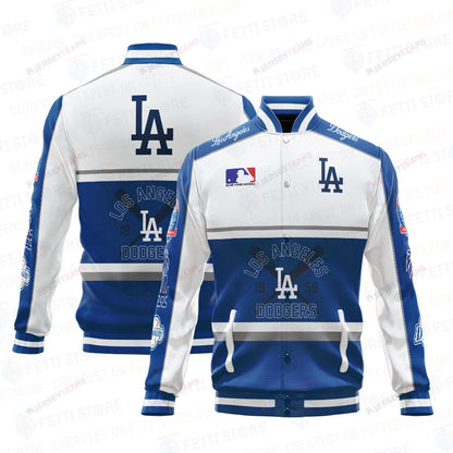 Los Angeles Dodgers Baseball White And Dark Blue Pattern Varsity Jacket - All-Over-Printed Jacket
