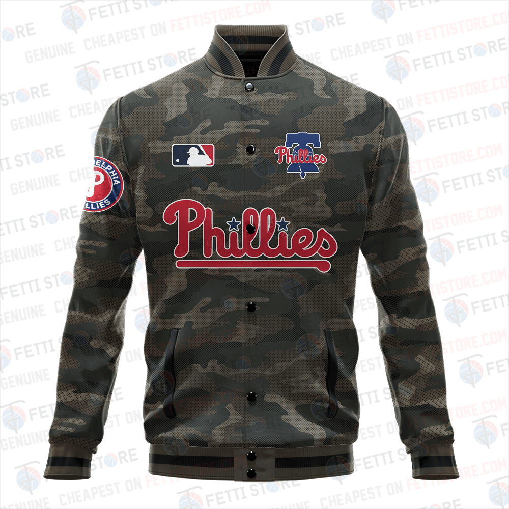 Philadelphia Phillies Major League Baseball Camo AOP Varsity Jacket STM - All-Over-Printed Jacket