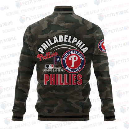 Philadelphia Phillies Major League Baseball Camo AOP Varsity Jacket STM - All-Over-Printed Jacket