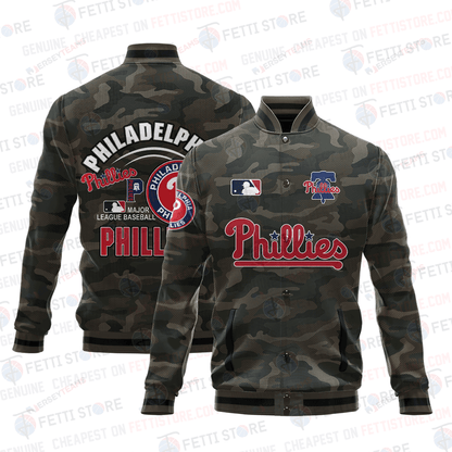 Philadelphia Phillies Major League Baseball Camo AOP Varsity Jacket STM - All-Over-Printed Jacket