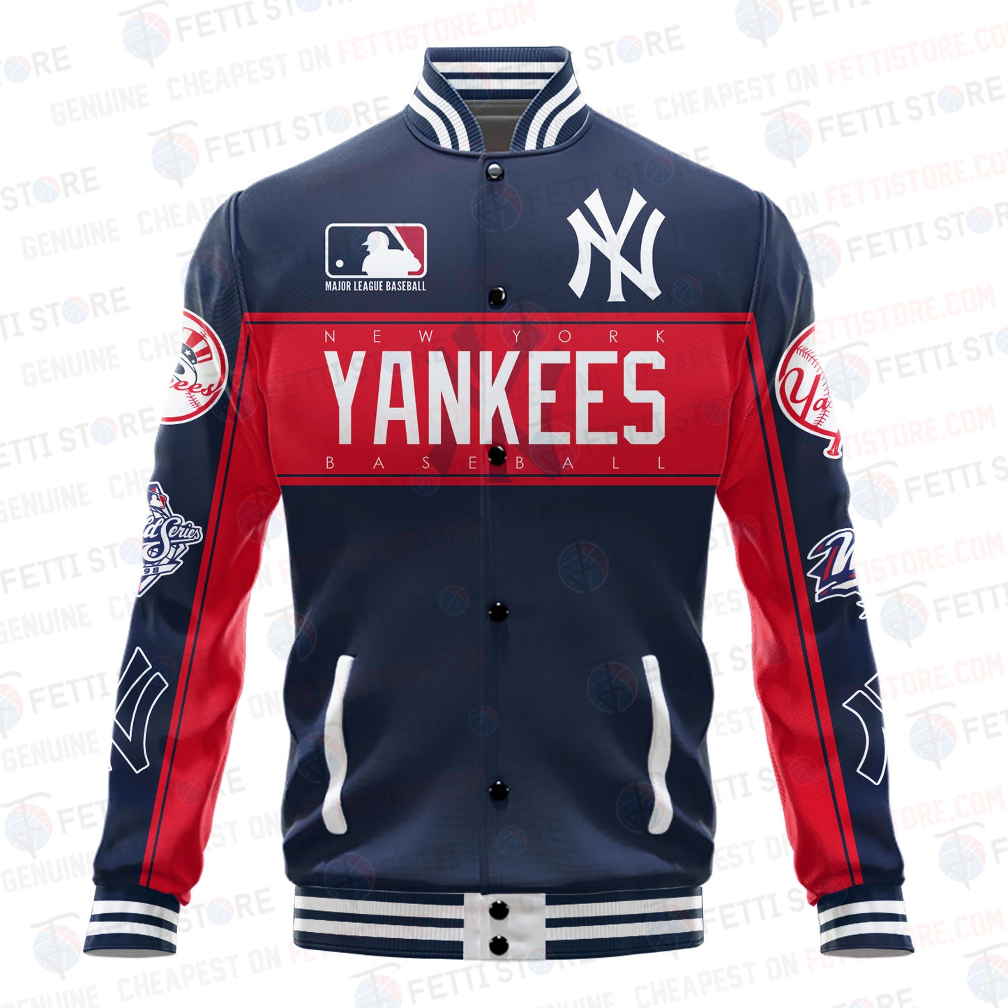 New York Yankees American League Baseball Vintage Pattern Varsity Jacket - All-Over-Printed Jacket